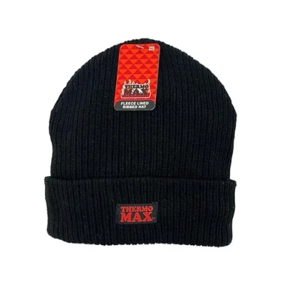 Image of Men&#039;s Black Heat Thermal Hat Insulated Winter Ski Mens Ribbed Chunky Warm Turn Over Cuff Beanie