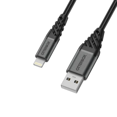 Image of OtterBox Premium Reinforced Braided USB A to Lightning Cable, MFi Certified, Charging Cable for iPhone and iPad, Ultra Rugged, Bend Flex Tested, 1M, Black