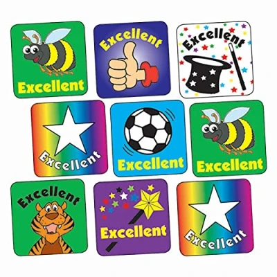 Image of 700 Mixed Excellent Motivational Square School Praise Teachers Reward Stickers 16mm Primary Teaching Services