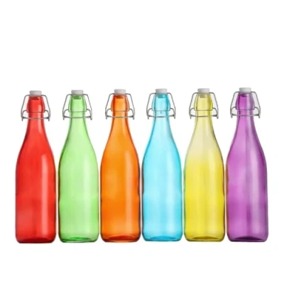 Image of simpa Vintage Style Mix Colour Glass Bottles with Swing Top Lids. Round 750ml Set of 6