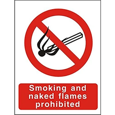 Image of Seco Smoking and Naked Flames Prohibited Sign, 150mm x 200mm 1mm Semi Rigid Plastic