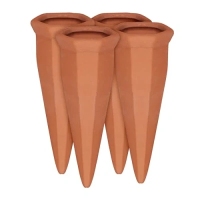 Image of Relaxdays Clay Cones Set of 4, Plant Water Dispenser, Automatic Irrigation, Terracotta, Ceramic, Orange, 13 x 5 4.5cm