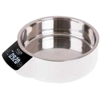 Image of Adler AD 3166 Kitchen Scales with 900ml Stainless Steel Container, Max Weight 5kg, Electronic Household LCD Display, Digital Scale, Accuracy up to 1g, White/Silver, 21 x 19 8 cm