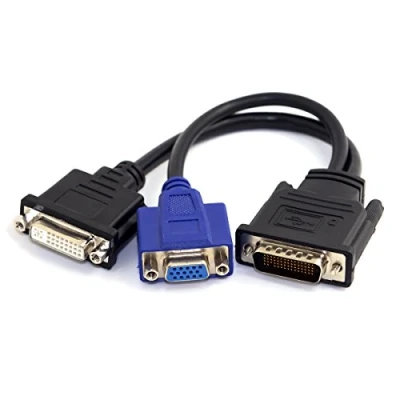 Image of cablecc DMS 59 Male to DVI 24+5 Female &amp; VGA RG 15pin Splitter Extension 15cm