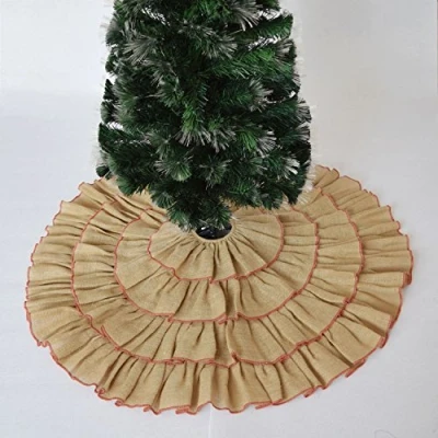 Image of Gireshome 50&quot; Jute Burlap linen ruffle Christmas Tree Skirt XMAS Decoration Merry Supplies