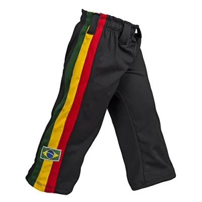 Image of JL Sport Authentic Brazilian Capoeira Martial Arts Boy&#039;s Trousers (Black, Jamaican, Reggae Theme) 7 8