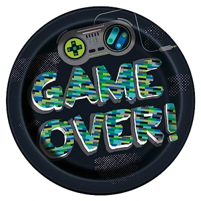 Image of Unique 25215EU Eco Friendly Paper Plates 23 cm Gamer Birthday Party 8 Count (Pack of 1), Multicolour