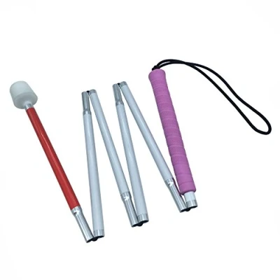 Image of Aluminum Mobility Folding White Cane for Vision Impaired and Blind People (folds down 6 sections) (125cm (49.2inch), Pink Handle)