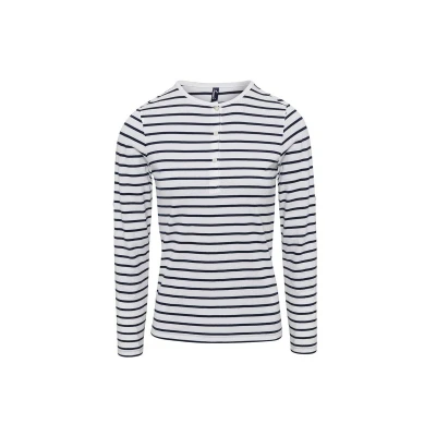 Image of Premier Womens/Ladies Long John Striped Roll Sleeve T Shirt (White/Navy) Size Small