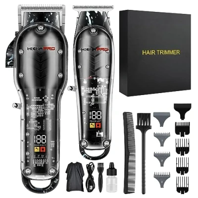 Image of Hiena Pro Hair Clippers Men + T Liners Trimmer Set, Barber Cordless Professional for Cutting with Led Display, Gifts