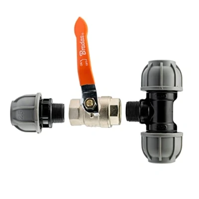 Image of mdpe Water Pipe tee Junction with Full Flow Lever Valve (32mm mdpe)