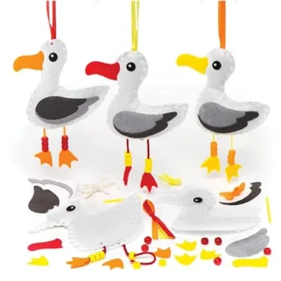 Image of Baker Ross AR501 Bird Seagull Kits, Introductory Sewing for Beginners and Kids Arts Crafts Projects (Pack of 3), Assorted