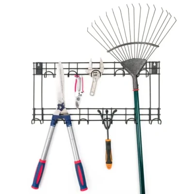 Image of KCT 2 Tier Metal Tool Rack Wall Organiser for Garden Shed/Garage Outdoor Storage