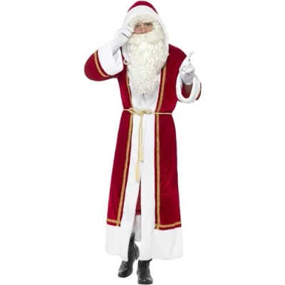 Image of Smiffys Deluxe Santa Cloak, Red with Belt, Christmas Adult Fancy Dress, Dress Up Costumes