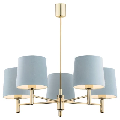 Image of Ponte Multi Arm Pendant Ceiling 5 Light Blue, Dark Brass Steel