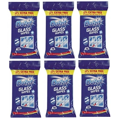 Image of Duzzit 6 x Glass Window Mirror Cleaning Wipes Pack Of 50