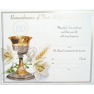 Image of Catholic Gift Shop Holy Communion Certificate Remembrance of First Communion.