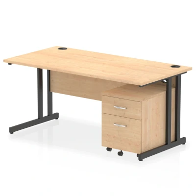 Image of Impulse 1600x800 Desk Maple/Black Cantilever Leg 2 Drawer Mobile Ped