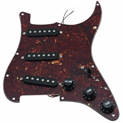 Image of KAISH Loaded American ST/Strat Style SSS Pickguard Prewired Pick Guard With Ceramic Pickups for Stratocaster/Strat Vintage Tortoise Black Covers and Knobs