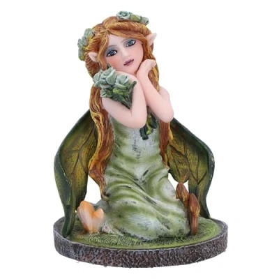 Image of Nemesis Now Crystal Fairy Clover Figurine 9cm, Resin, Green, Nature Featuring Crystals, Kneeling with Leaves For Wings, Gift, Cast in the Finest Expertly Hand Painted