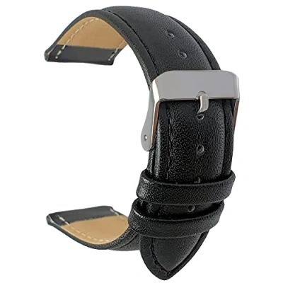 Image of Talk Time Padded Leather Watch Strap Black 14mm