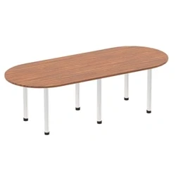 Image of Impulse 2400mm Boardroom Table Walnut Top Brushed Aluminium Post Leg