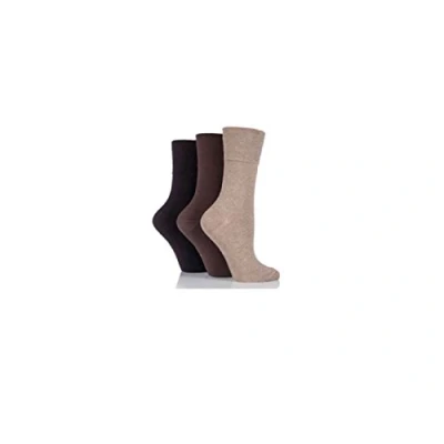 Image of 3 Pairs Gentle Grip Ladies Diabetic Socks Brown Size 4 8 RD39G3