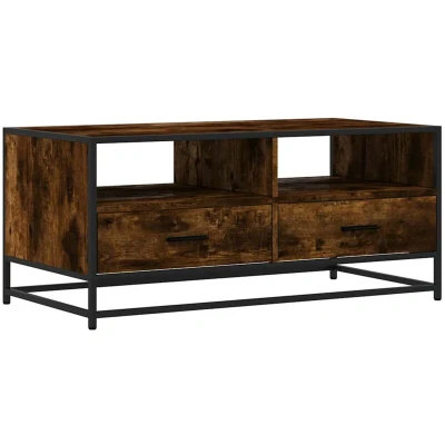 Image of vidaXL coffee table/end table smoked oak wood &amp; metal modern design ample storage perfect addition to living room or lounge areas rectangular 100x50x45cm