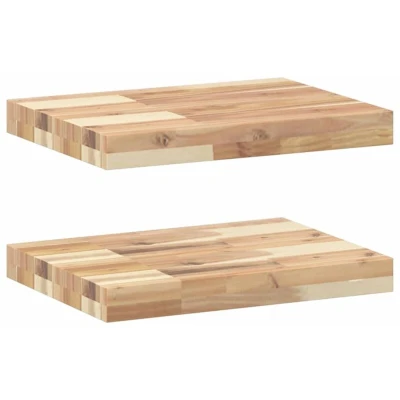 Image of vidaXL Floating Shelves 2pcs Solid Acacia Wood Shelving Untreated Surface Brown 40x30x4 cm Wall Mounted Storage for Living Room/Kitchen/Bedroom/Office