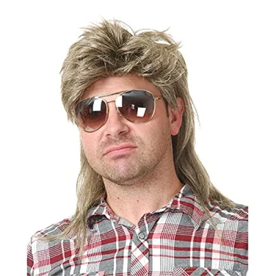 Image of Beweig Mens Mullet Wigs Blonde Curly 70s 80s Cosplay Costume Wig Retro Punk Rocker Disco Synthetic Full Wigs, 22 inch