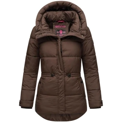 Image of MARIKOO Akumaa Women&#039;s Winter Jacket Quilted Warm with Hood Dark Choco Size XL, Choco, XL