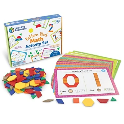 Image of Learning Resources LER6135 geometry Pattern Block Activity Set, Kids, Educational Games, Preschool Maths, Montessori, 144 Pieces, Age 5+, Multi, M