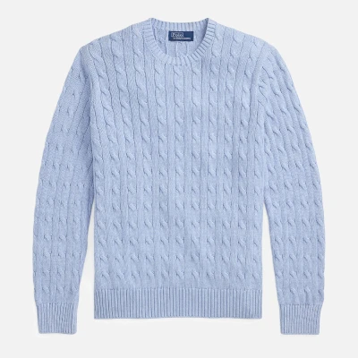 Image of Polo Ralph Lauren Men&#039;s Mineral Dye Cotton Cable Knit Jumper Blue Hyacinth Heather XL
