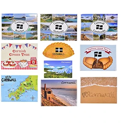 Image of Cornwall magnets, tin plate resin magnet and 3d laser magnet, beaches, landmark, harbours, Cream tea, Pasty, Eden project (Cornish Teas)