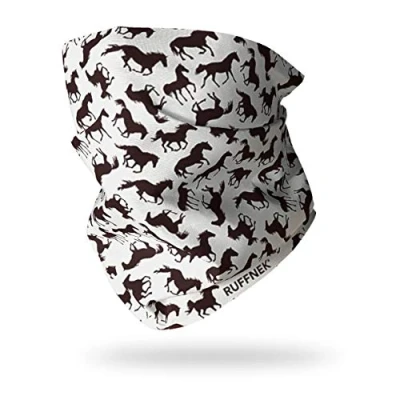 Image of Ruffnek HORSES BLACK &amp; GREY Multifunctional Neck Gaiter Headwear Neckwarmer Riding Snood for men, women children