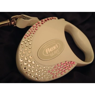 Image of flexi Glam Composition Retractable Tape Lead with Swarovski Crystals, 12 Kg/ 3 m, Small, White