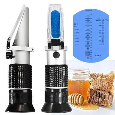 Image of Honey Refractometer,V·RESOURCING Hand Held Be&#039;(Baume)/Brix/Water Refractometer for Test,Tri Scale(Baume:38 43;Brix:58 92%;Water:12 27%)