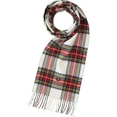 Image of Fred Perry Mens Womens Unisex Dress Stewart Tartan Wool Stripe Scarf in Snow White Ecru Cream