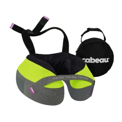 Image of Cabeau The Neck&#039;s Evolution, TNE S3 Travel Neck Pillow Memory Foam Airplane with Attachment Straps 360 Degree Support for Travel, Home, Office, and Gaming (Vegas Neon)