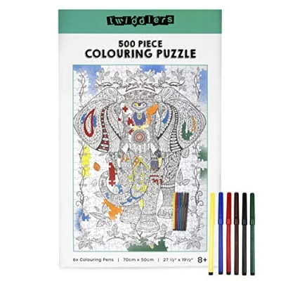 Image of THE TWIDDLERS 500 Piece Elephant Jigsaw Puzzle &amp; Colour Pens for Kids Adults