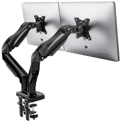 Image of HUANUO Dual Monitor Arm Desk Mount for 13 to 32 Inches, Height Adjustable Screen Stand with Tilt, Swivel, and Rotation, VESA 75 &amp; 100 mm, Supports up 9 kg