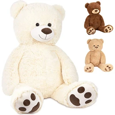 Image of BRUBAKER XXL Teddy Bear 40 Inches (100 Cm) Tall White Soft Toy Cuddly Stuffed Animal
