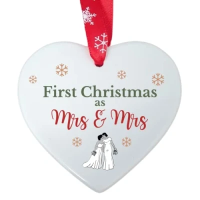 Image of Second Ave First Christmas as Mrs &amp; Ceramic Hanging Heart Xmas Tree Decoration Bauble Wedding Gift