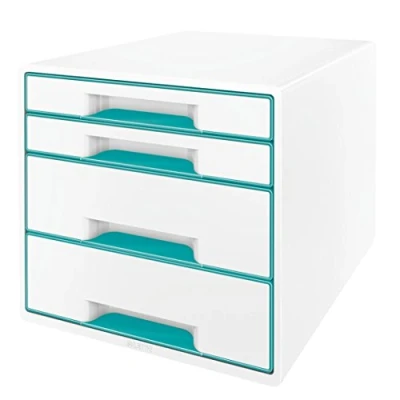 Image of Leitz WOW Cube Storage Box with Drawers 4 Schubladen Metallic Ice Blue