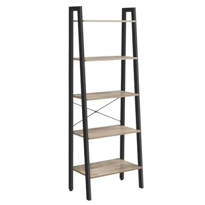 Image of VASAGLE Ladder Shelf, 5 Tier Bookshelf, Bookcase, for Living Room, Bedroom, Kitchen, Home Office, Industrial Style, Steel Frame, Camel Brown and Black LLS045B50