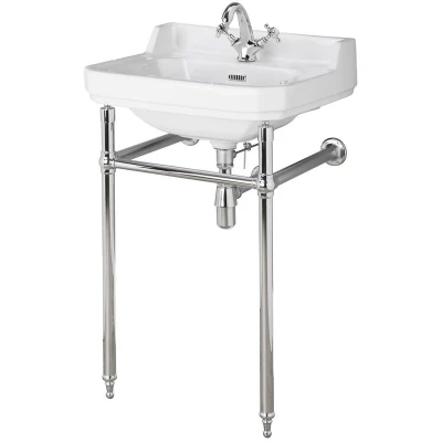 Image of Milano Richmond Traditional White Ceramic 1 Tap Hole Bathroom Basin Sink Washstand 500mm x 350mm