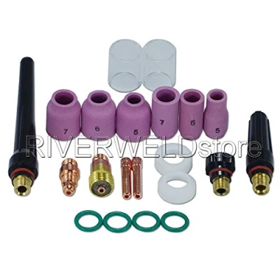 Image of RIVERWELD TIG Stubby Gas Lens 17GL332 2.4mm &amp; #10 Cup Alumina Nozzle Kit Fit DB SR WP 17 18 26 Welding Torch 21pcs