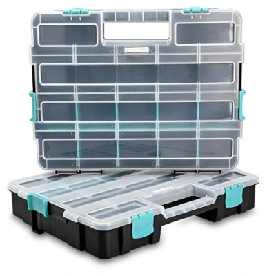 Image of Navaris Plastic Storage Box Stackable Organizer Case with Adjustable and Removable Divider Compartment for Tools, Small Items, Jewelry 2 Boxes