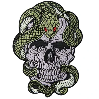 Image of Snake and Skull Patch Embroidered Badge Iron On Sew Emblem