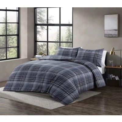 Image of HOMES LINEN Duvet Cover Set Printed Checked Reversible Wesley Quilt Bedding (Double)